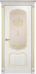 Венеция фрезерованная, раздвижная дверь, эмаль белая патина золото